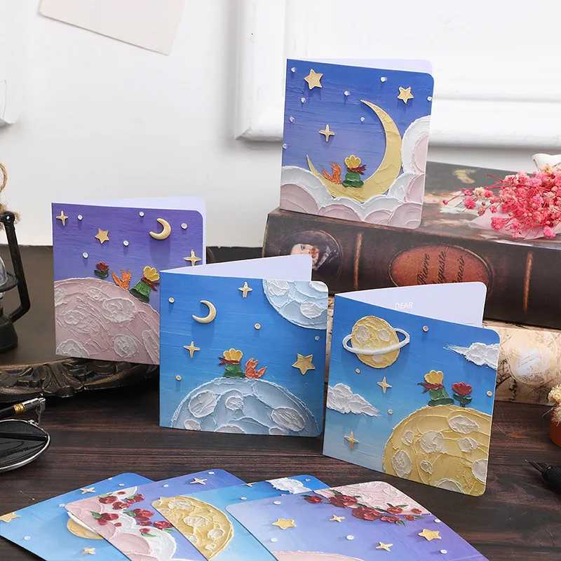 Hand drawn oil painting style Little Prince Rose Folding Blessing Card Thank You Card Student Envelope DIY Gift H251210