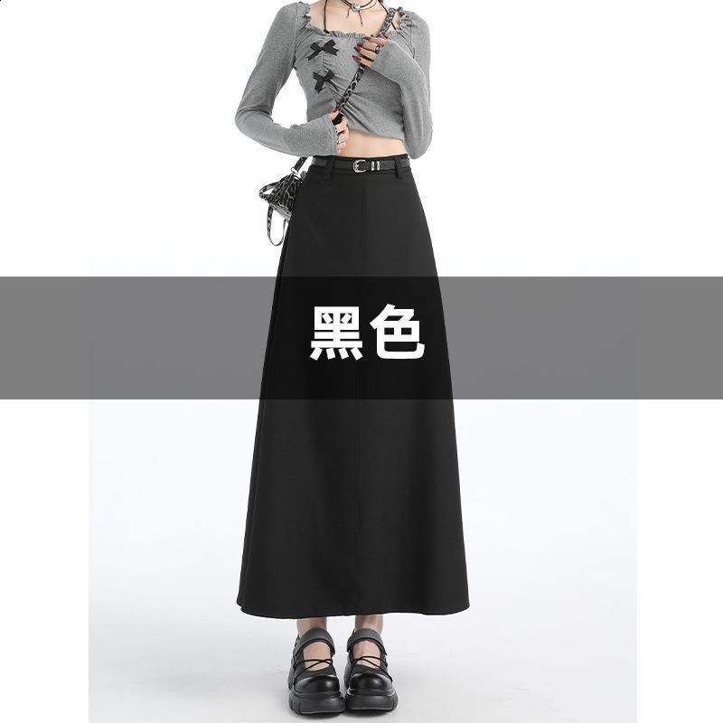 Winter Wool Maxi Womens Retro Long Skirt with High Waist Fashion Street Clothing A-line Solid Jupe Womens 240924