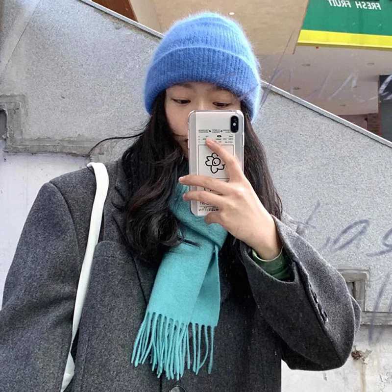 Luxury 2024 Angora Knit Winter Hat For Womens Rabbit Fur Fluffy Knitted Beanies Korea Luxury Bonnet Female Soft Warm Skullies Beanies Y251209