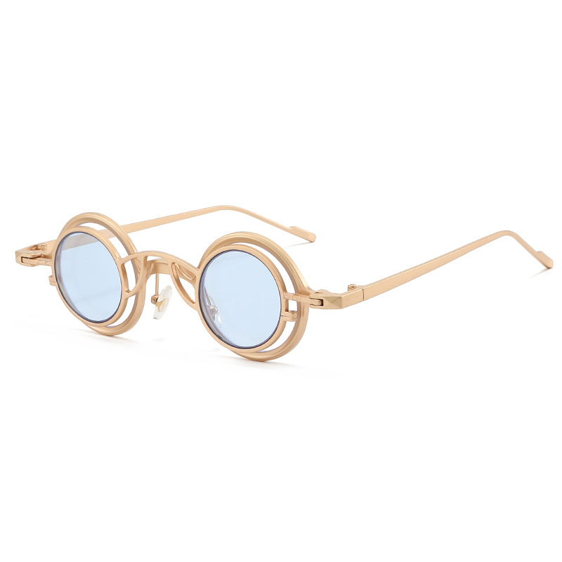 Retro-inspired small round-frame detachable sunglasses Cross-border fashion metal sunglasses Premium-quality personalized street-style eyewear