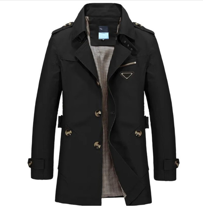 2025 Spring Autumn Luxury Men's Trench Coats Men Jackets Harajuku Male Casual Embroidery Triangle Brand Logo Outwear Hip Hop Streetwear Long Trench Coats M-5XL