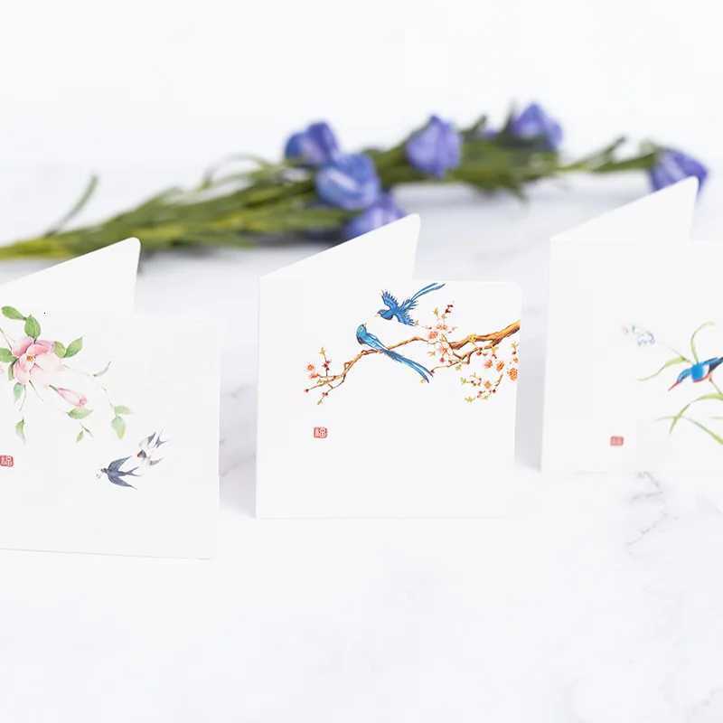 10Pcs/Set Chinese Style Flower Bird Greeting Cards Birthday Wedding Thank You Blessing Card Invitations for Mothers Fathers Day H251210
