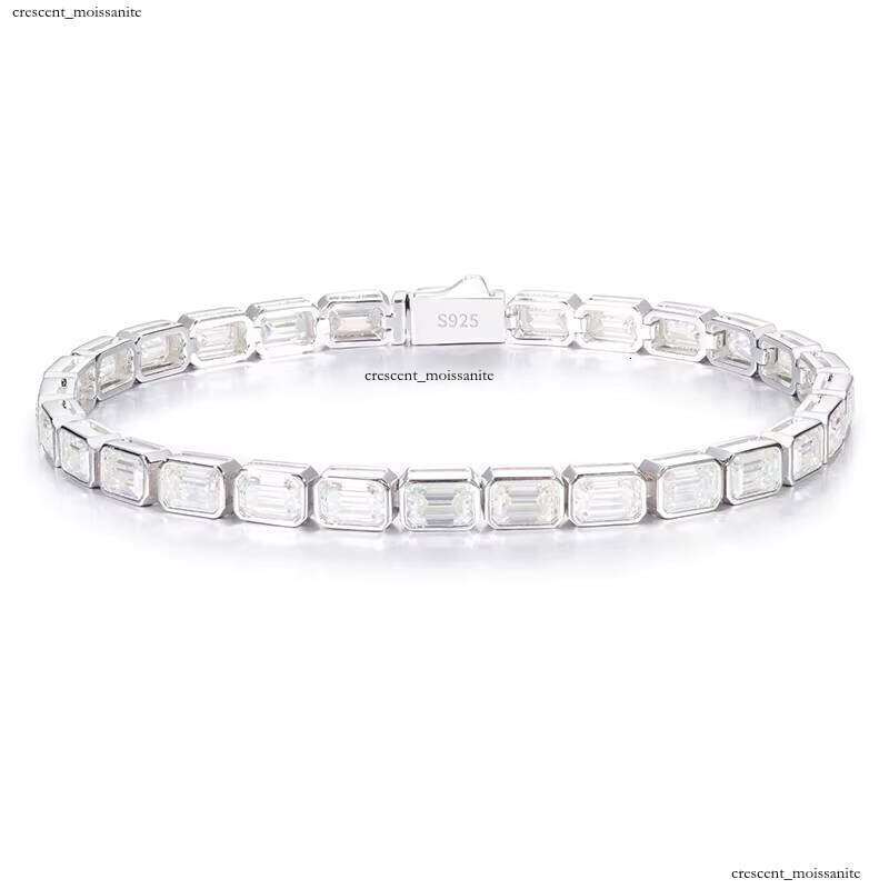 Manufacturer Price Gift Jewelry 5mm 925 Sterling Silver Emerald Cut VVS Moissanite French Long Tennis Bracelet Valentine's Day