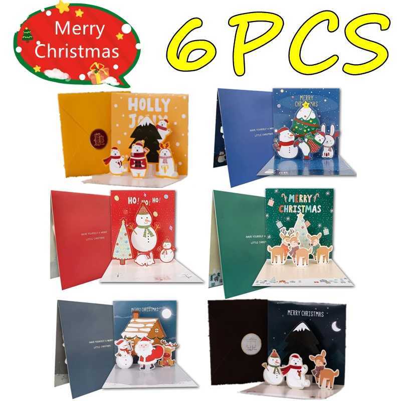 New 6/1PC 3D Greeting Cards With Envelope Friend Family Blessing Postcard For Birthday New Year Christmas Gifts Xmas Decoration H251210
