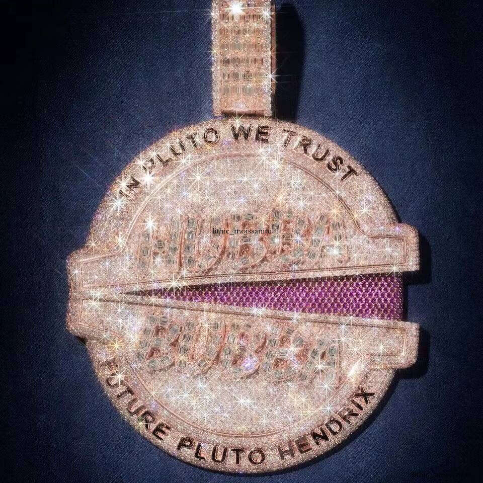 Ice out VVS Moissanite Personalized Custom Large Baguette Necklace Shiny Mossanite 3D Men's Pendant Hip Hop Rock Jewelry Fashion