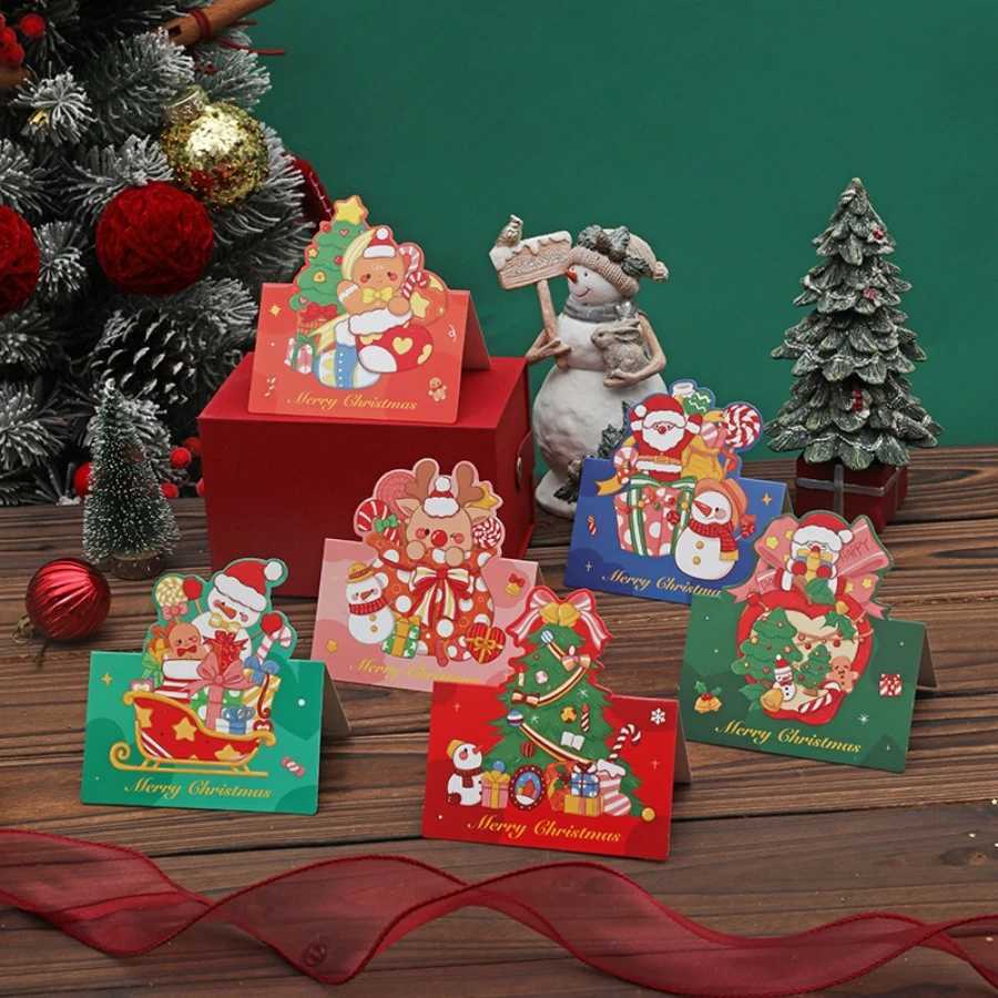 10Pcs Cartoon Christmas Greeting Card Blessing Card Rand Pattern Creative Retro Christmas Gift Card Flower Shop Baking Gift Card H251210