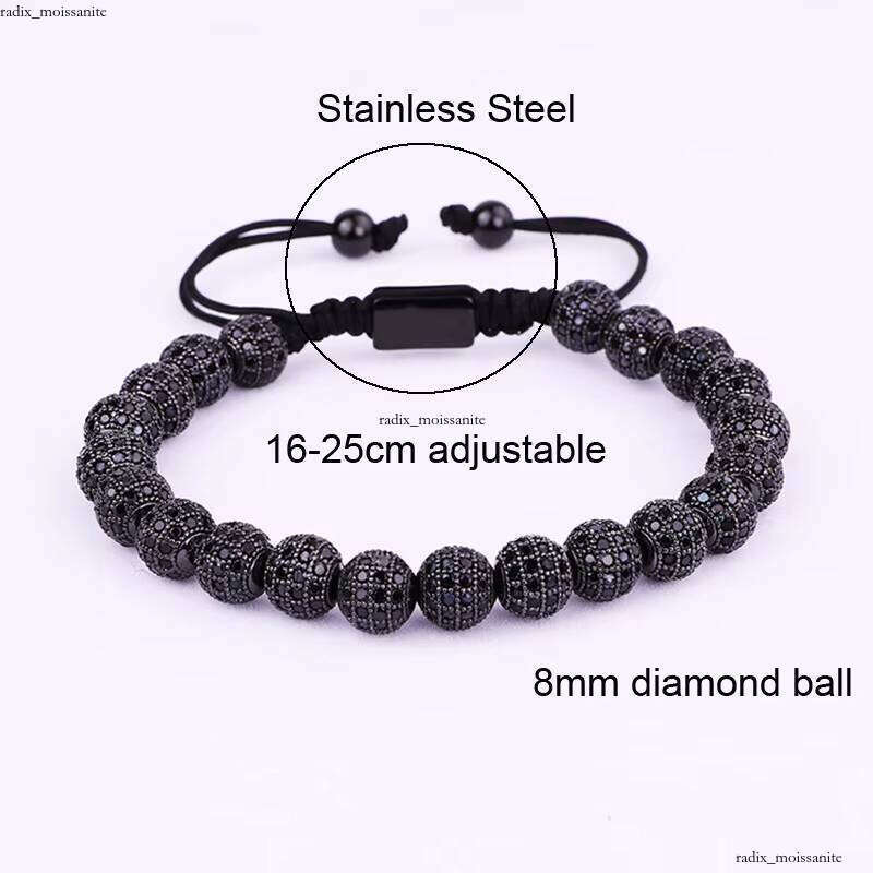 New Design Iced Men's Luxury Bracelet Hip Hop VVS Moissanite Crystal Pave Ball Women's Jewelry Beads Custom Logo Macrame Adjustable B
