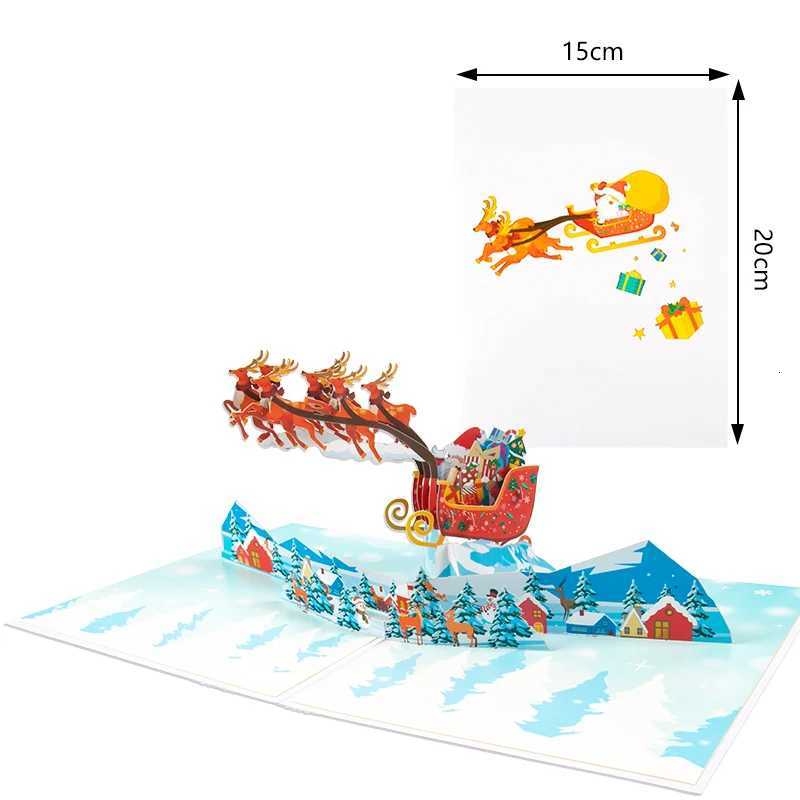 Folding Christmas 3D UP Greeting Card With Envelope Santa Claus Snowman Xmas Invitation Card Postcard Navidad Supplies H251210