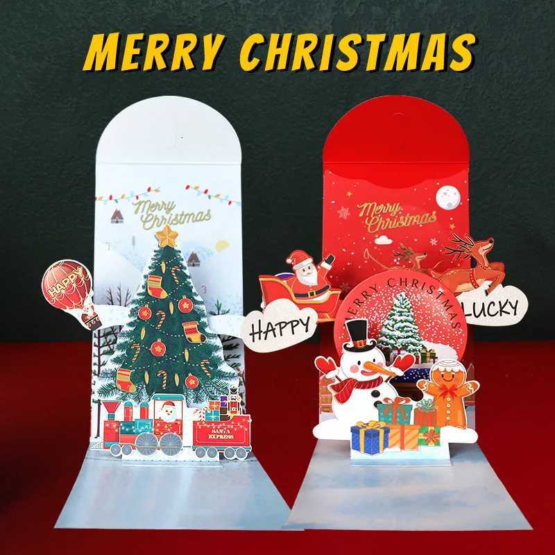 1Pc Christmas 3D Red Envelope Luxury Merry Xmas Greeting Cards Paper Christmas Tree Snowman -up Card for Holiday Celebration H251210