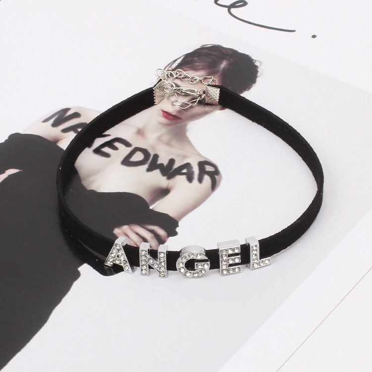 Korean Velvet Short Necklace Choker English Letter Necklace Forever Full Diamond Neck Chain Necklaces Light Luxury