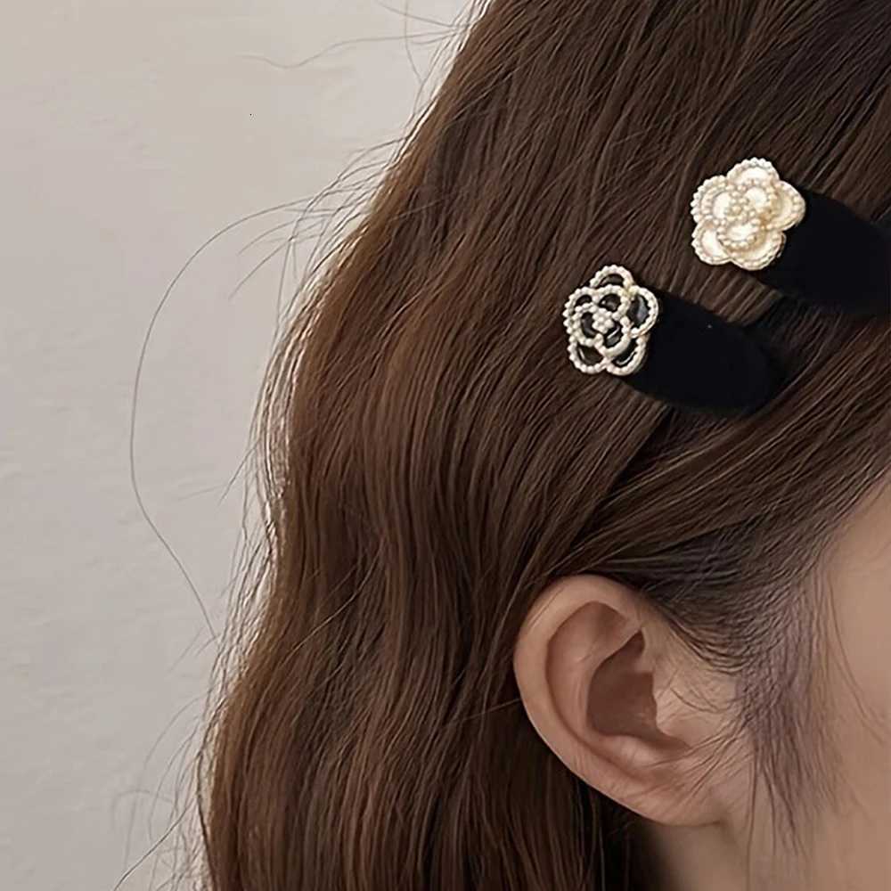 2pcs Elegant Pearl Mountain lia Hair Clip Fem Black Temperament Side Clip with noh clip and duckbill clip piece Y251210