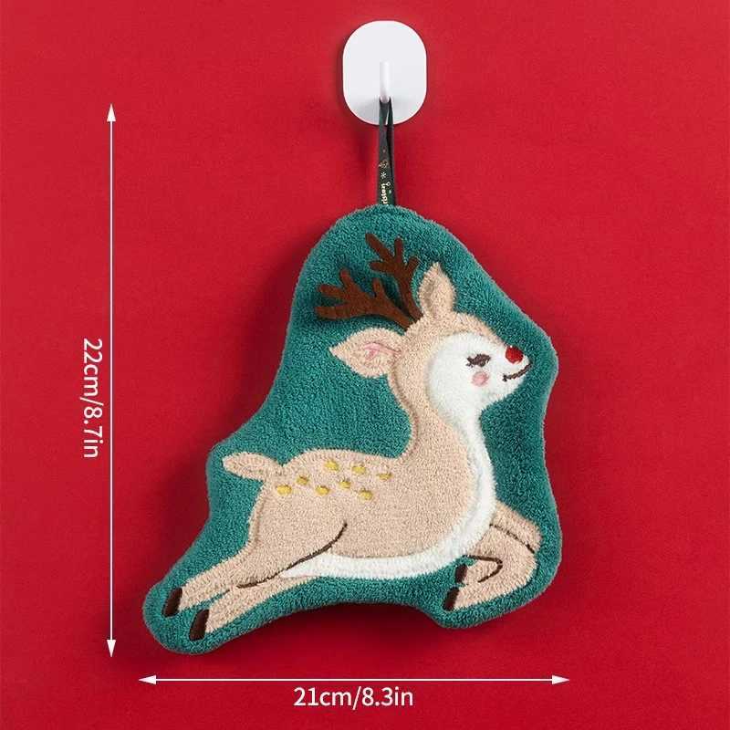 5pc-Coral velvet Christmas Hand towel for Kitchen Bathroom Handkerchief Cute Cleaning Towels with Hanging Rope Xmas Decor C251210