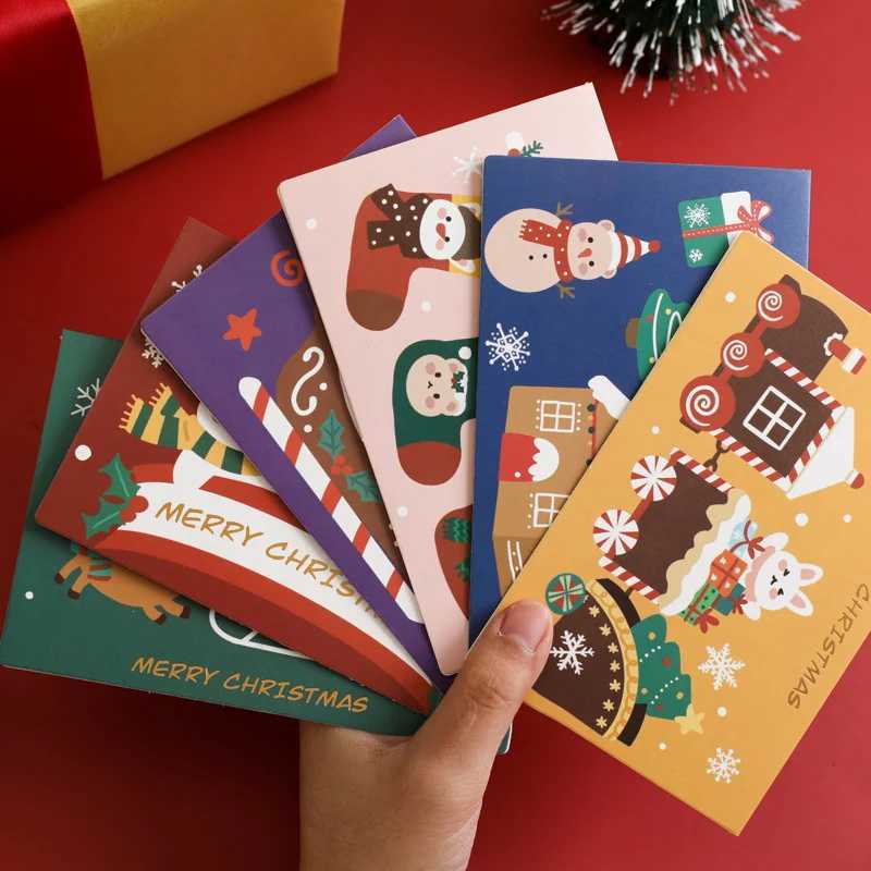 10PCS Christmas cartoon greeting card gift decoration card Christmas thank you greeting card with envelope rand style H251210