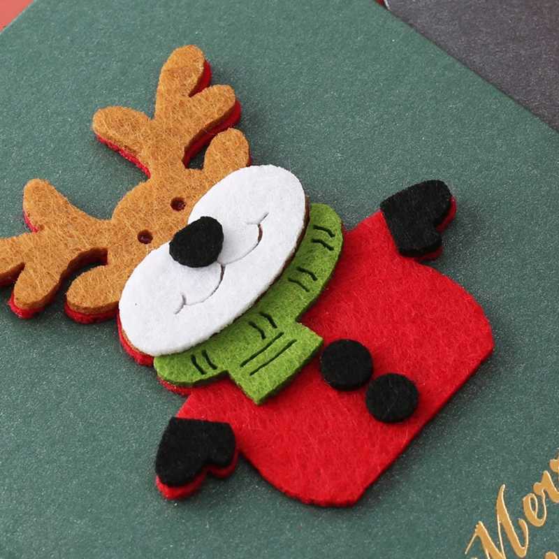4PCS/Lot Assorted Green Styles Christmas Cards 3D Felt Decoration Pearlescent Paper Greeting Card with Envelope NewYear Gift ZYF H251210