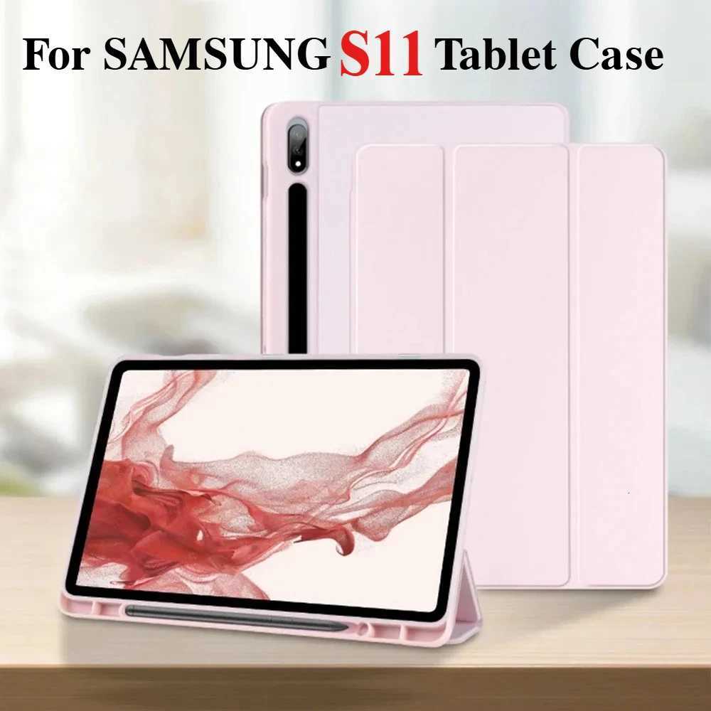 With Pen Slot Case For New Galaxy Tab S11 11 inch 2025 5G PU Tablet Case For Tab SM-X730 SM-X736 Smart Shockproof Cover H251210