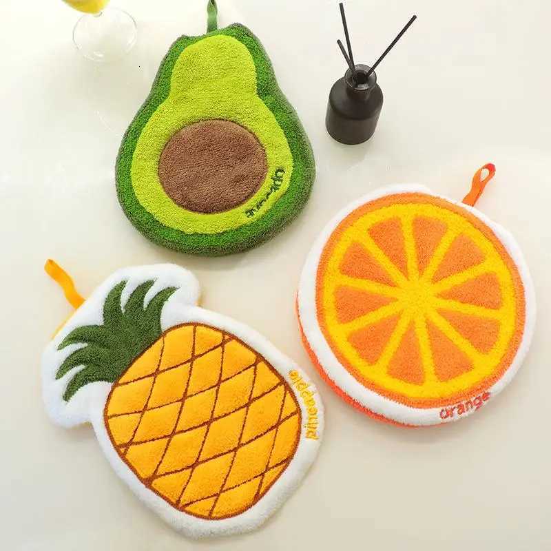 Cartoon Fruit Hand Towel Hanging Absorbent Bathroom Kerchief Coral Fleece Thickened Washcloth C251210