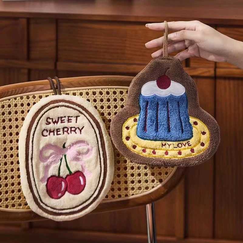 Cute Hand Towel Cherry Cake Super Absorbent Hanging Kitchen Towel for Hands Dishes Surfaces Quick-Dry Odor-Resistant C251210