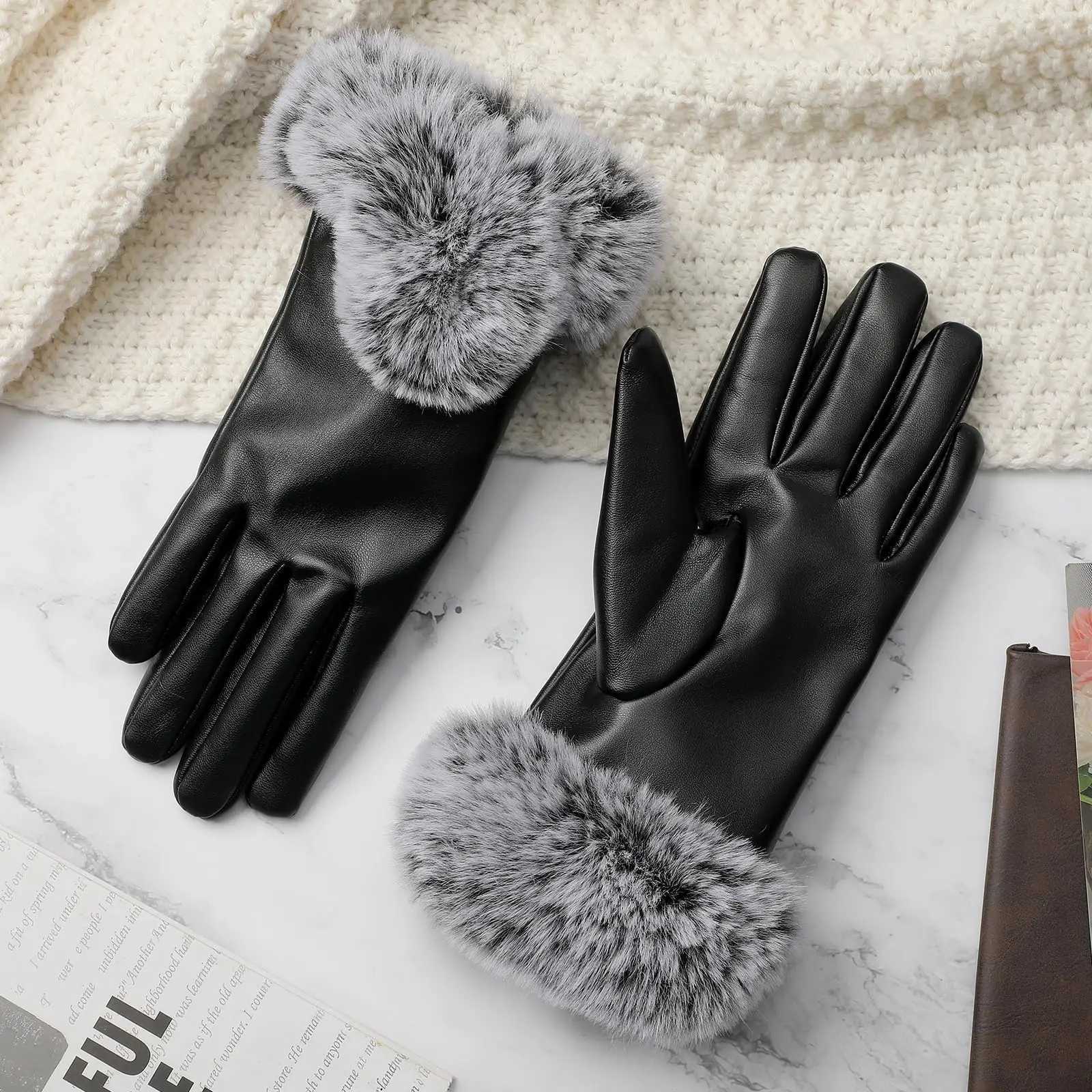 Fashion Winter Gs Wen Black Waterproof Faux PU Leather Cashmere Warm Gs Driving Mittens Touch Screen Gs Y251210
