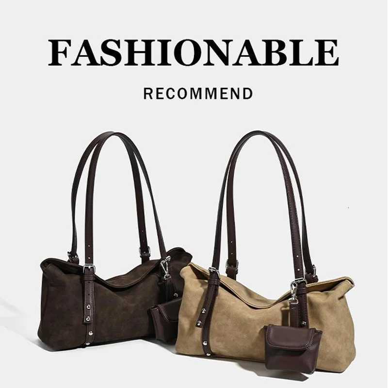 Suede Crossbody low Bag with Mini PurseVintage Design Wen Underarm Shoder BagAutumn/Winter Versatile Top Handle Handbag Y251209