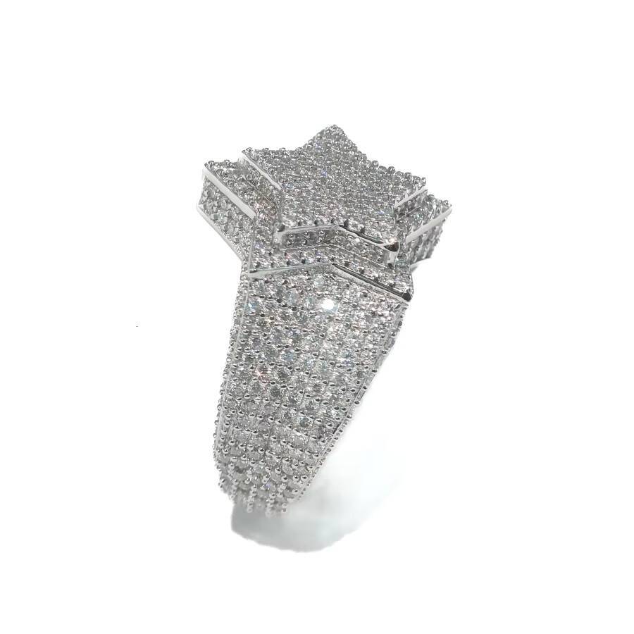VVS Hip Hop Mens Moissanite Cluster Double Five-Point Star Ring 925 Sterling Silver Passes Diamond Tester Fine Jewelry