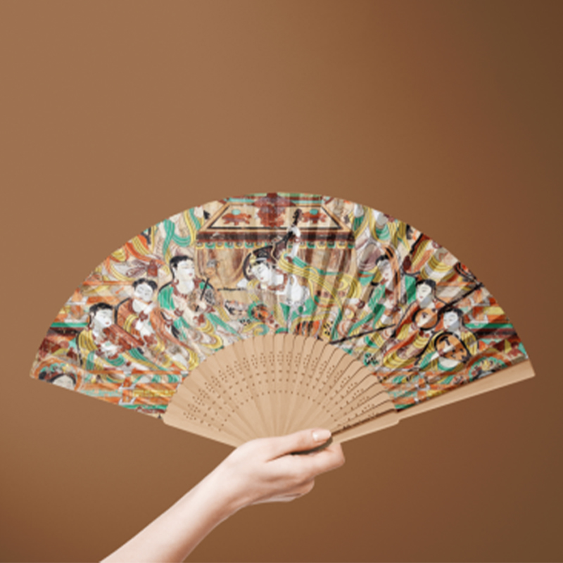 Dunhuang Everything Noble Folding Fan | 7 Inch Chinese Hanfu Fan Gift | Retro Silk Brocade Hand Fan Summer Travel Souvenir