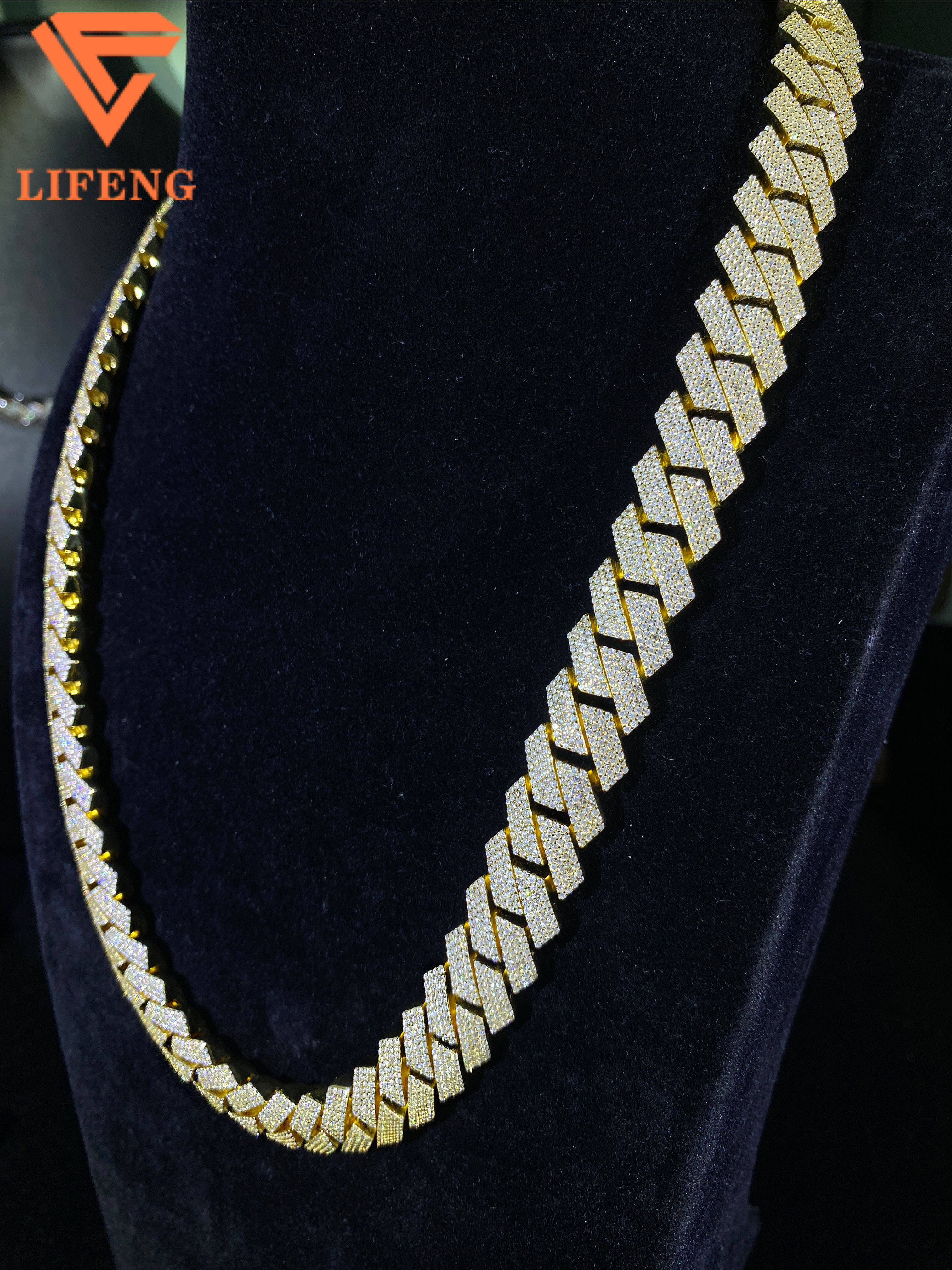 Mens 14k 18k Gold Plated 15mm 4-Rows Miami Cuban Link Necklace 925 Silver Hip Hop Jewelry Passes Diamond Test GRA Certificate