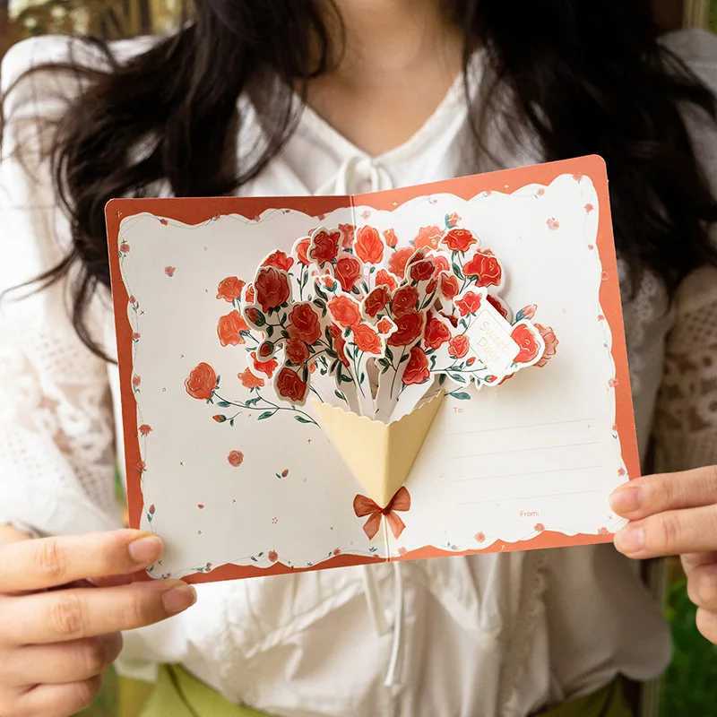 3D -up Style Creative Minimalist Greeting Card Flower Blessing Card Happy Birthday Party Invitation Letter Gift H251210