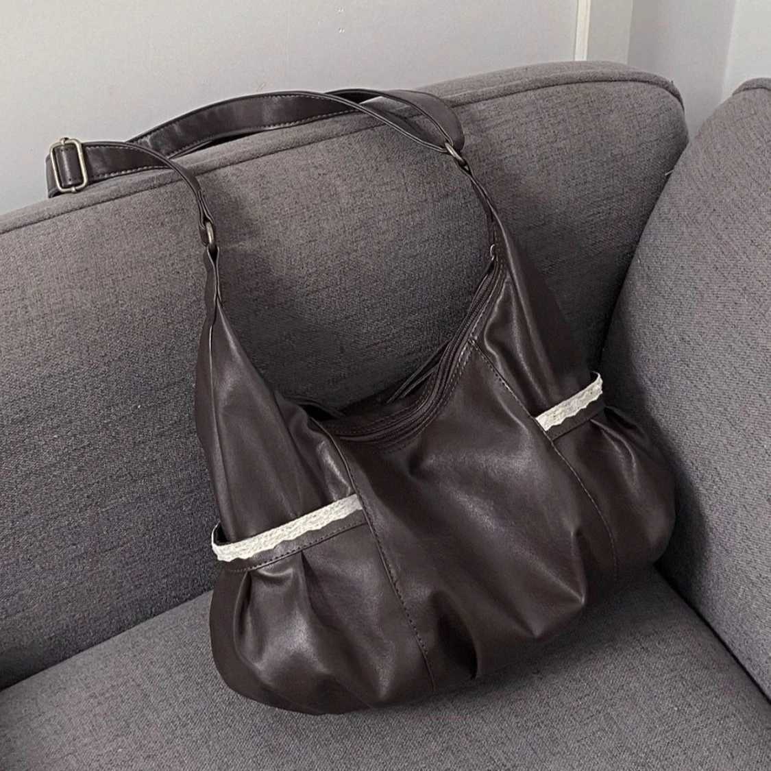 Japanese Fi Cute PU Leather Large Bow Y2k Large Capacity Tote Bag Shoder Bags Wallet Storage Bag Wan Bags Y251209