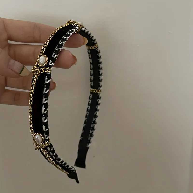 French thousand bird grid pearl chain band high-end exquisite retro design hairpin Y251210