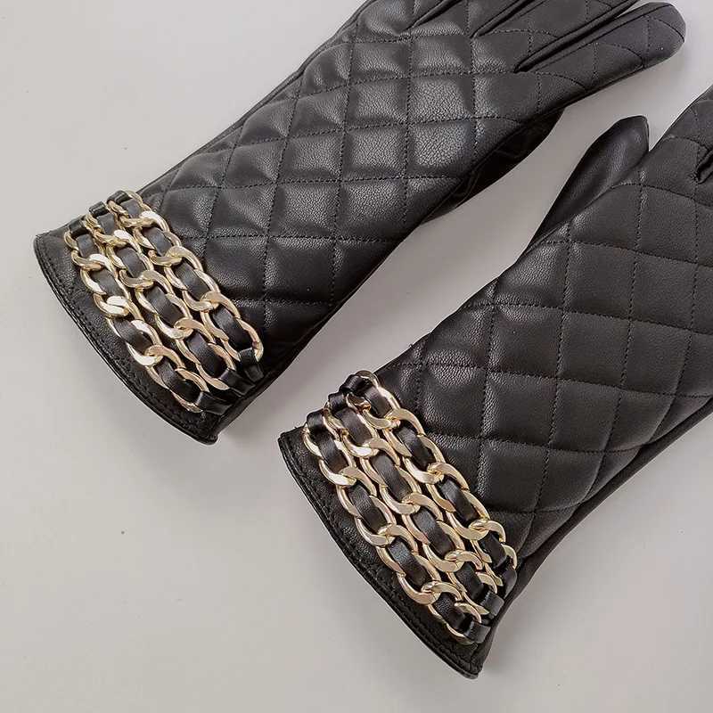 Wen Black Chain Thicke P Inside Grid PU Artificial Leather G Sexy Fem Nighlub Dance Punk Performance Mitten Y251210