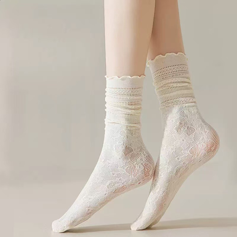 Lolita Socks for Women Pile Socks Spring and Summer Princess Bow Lace Socks JK Calf Socks 250908