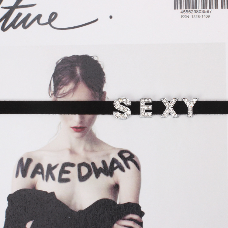 Korean Velvet Short Necklace Choker English Letter Necklace Forever Full Diamond Neck Chain Necklaces Light Luxury