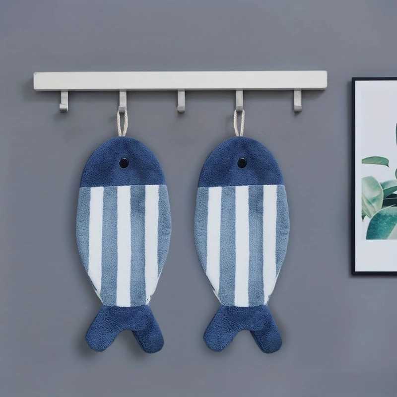 1/3pcs Cute Fish-Shaped Hand Towels - Soft Absorbent Coral Fleece Hanging Design with Striped PatternsPerfect for Bathroom C251210
