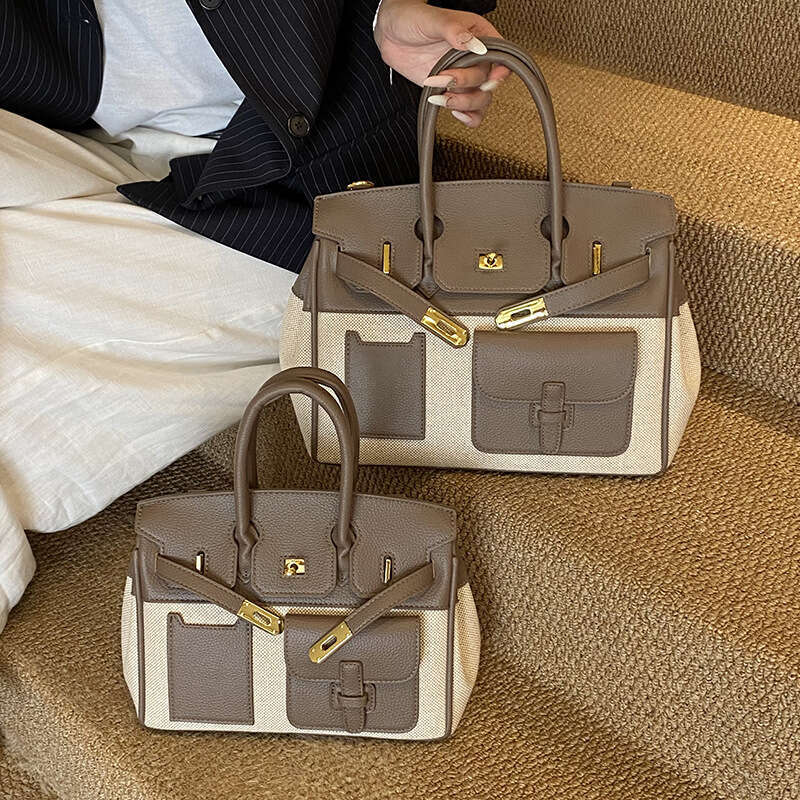 Fashion Color-Block Large Capacity New Commuter Versatile Crossbody High-End Feel Women's Handbag Platinum Bag