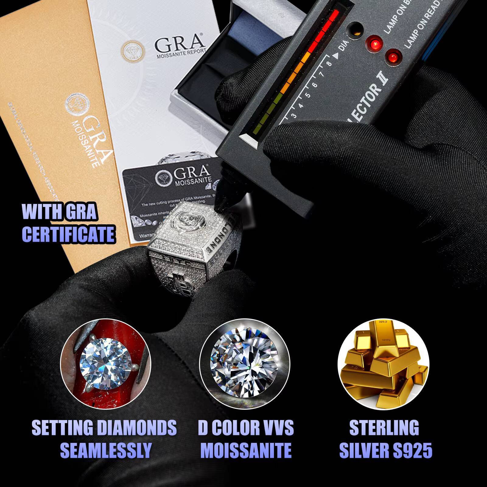Customizable S925 Silver 9K/10K/14K/18K Gold Pentagram Ring with Moissanite Pave Setting Luxury Hip-hop Style for Man Women