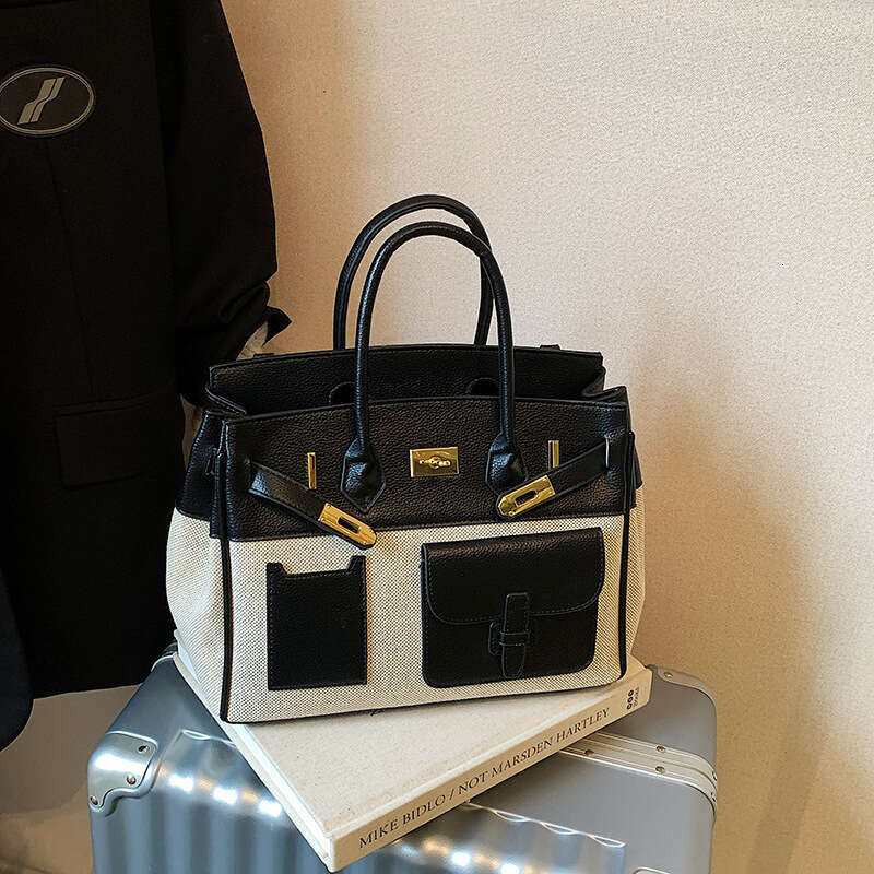 Fashion Color-Block Large Capacity New Commuter Versatile Crossbody High-End Feel Women's Handbag Platinum Bag