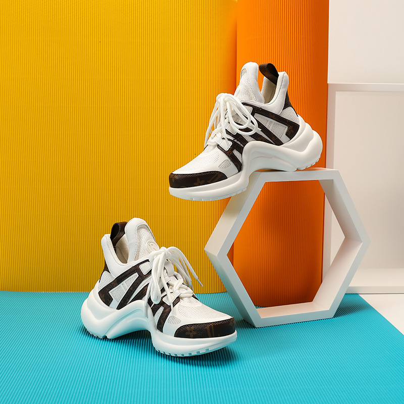 Designer Shoes Sports Bow-Shaped Dad Thick-Soled Height-Increasing Genuine Leather Casual Color-Block Breathable Women's Shoes