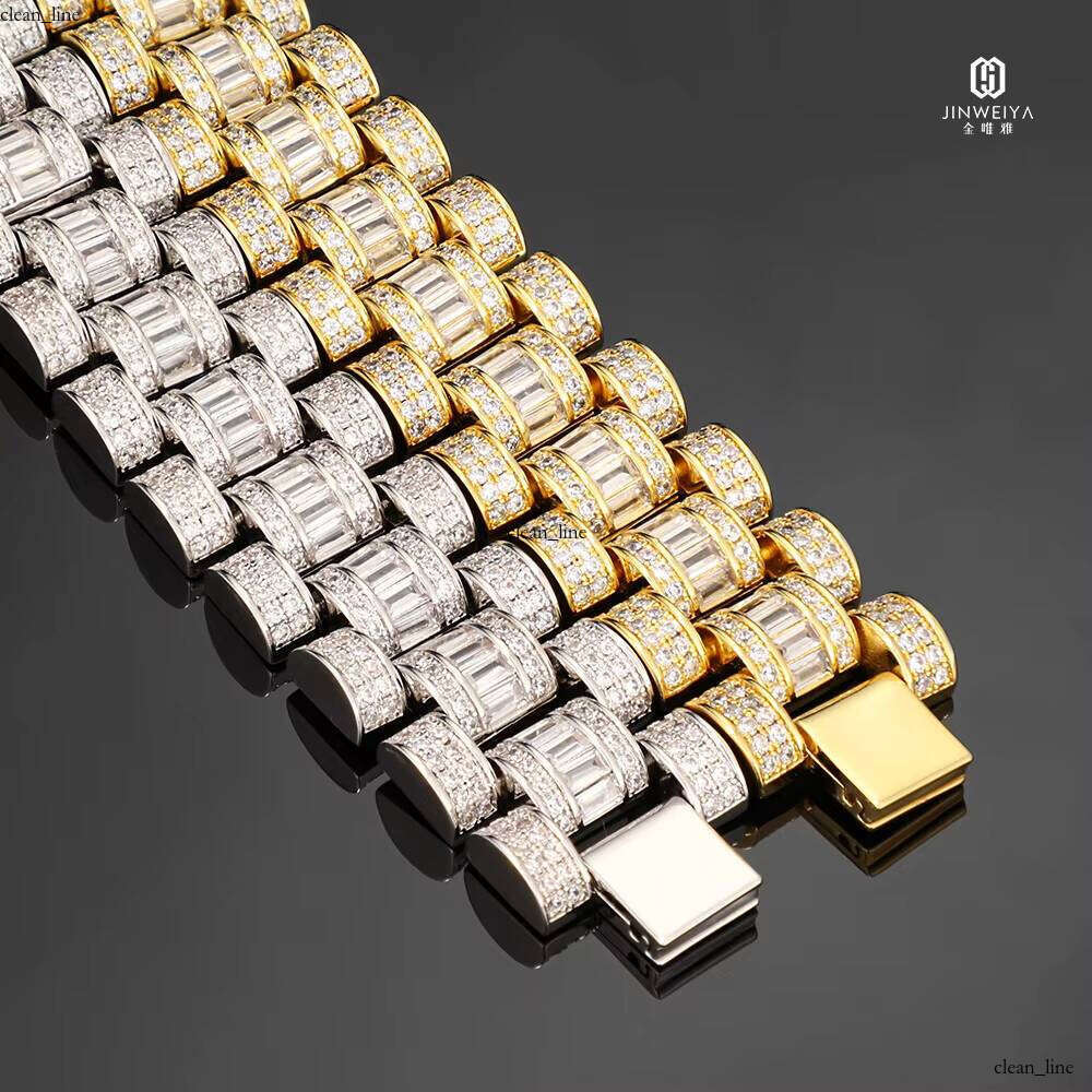 High Quality Hip Hop Men's 20mm Luxury VVS Moissanite 18k Gold Plated Iced Out Watch Chain Bracelet