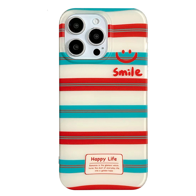 Japanese and Korean INS English Smiley Face Striped for iPhone 17 Max Apple 16 Pro Phone Case 15 Matte 14