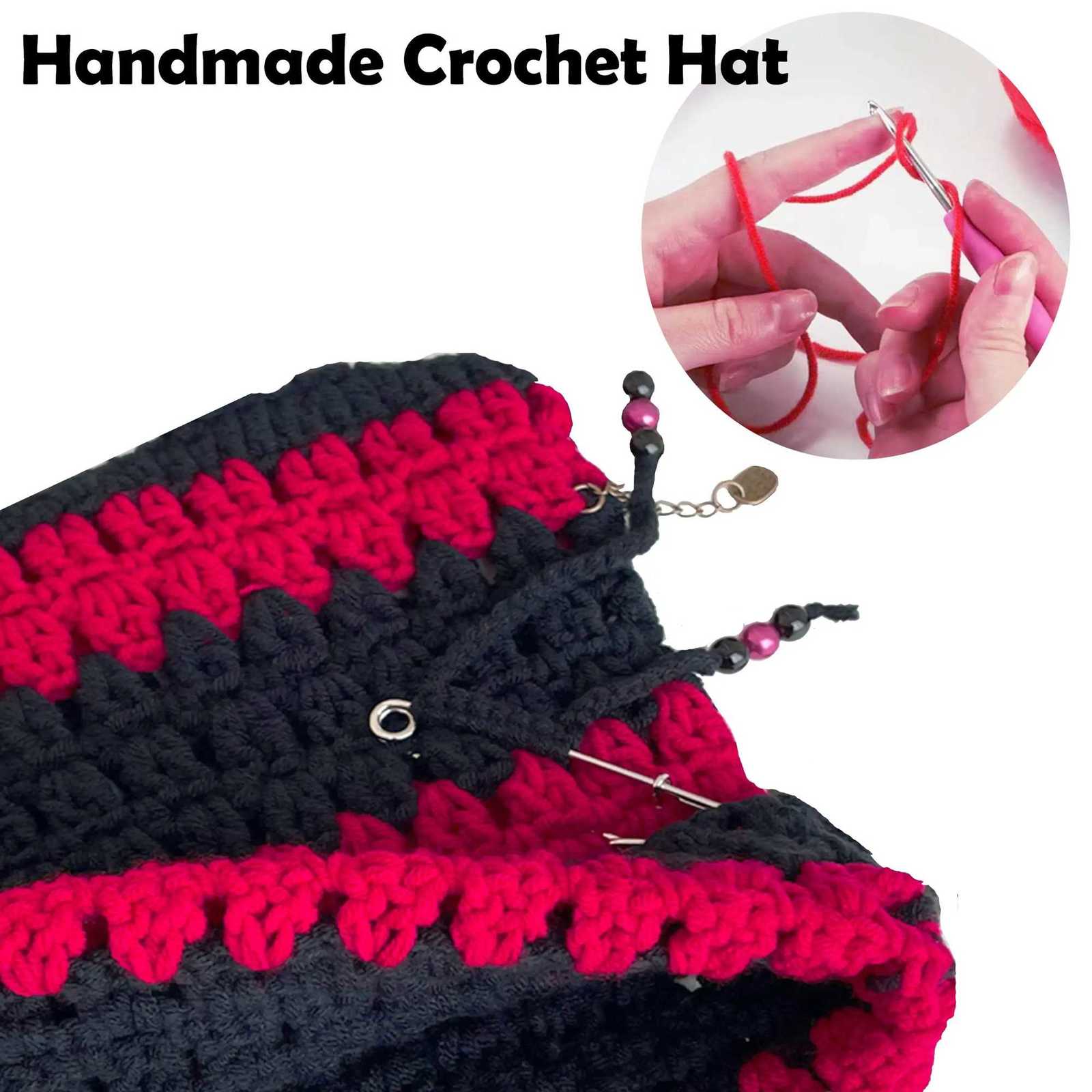 Luxury Neutral Hand Crocheted Knitted Pullover Hat with Detachable Metal Pin Tassel Y2K Street Fashion Hip Hop Hollowed Punk Style Y251209