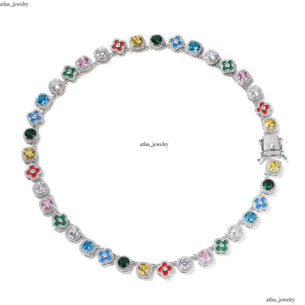 Dazzling VVS Moissanite Enamel Vivid Flower Necklace Luxurious Gold-Plated Bracelet Colorful Clover Chain Gift for Women and Men