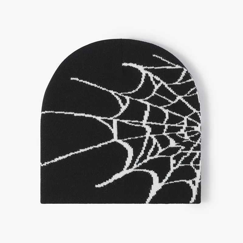 Luxury Unisex Spider Web Hip Hop Knit Beanie Mens Y2K Stretch Warm Hat Womens Fashion Cap Out Door Sun Protection Y251209