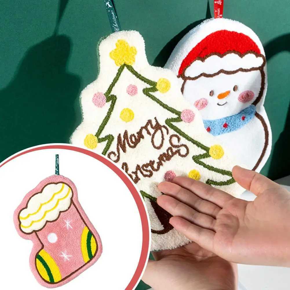 Christmas Hand Towel Gingerbread Man Snowman Tree Design Coral Fleece Hanging Towels Kitchen Bathroom Decor Bathroom Decoration C251210