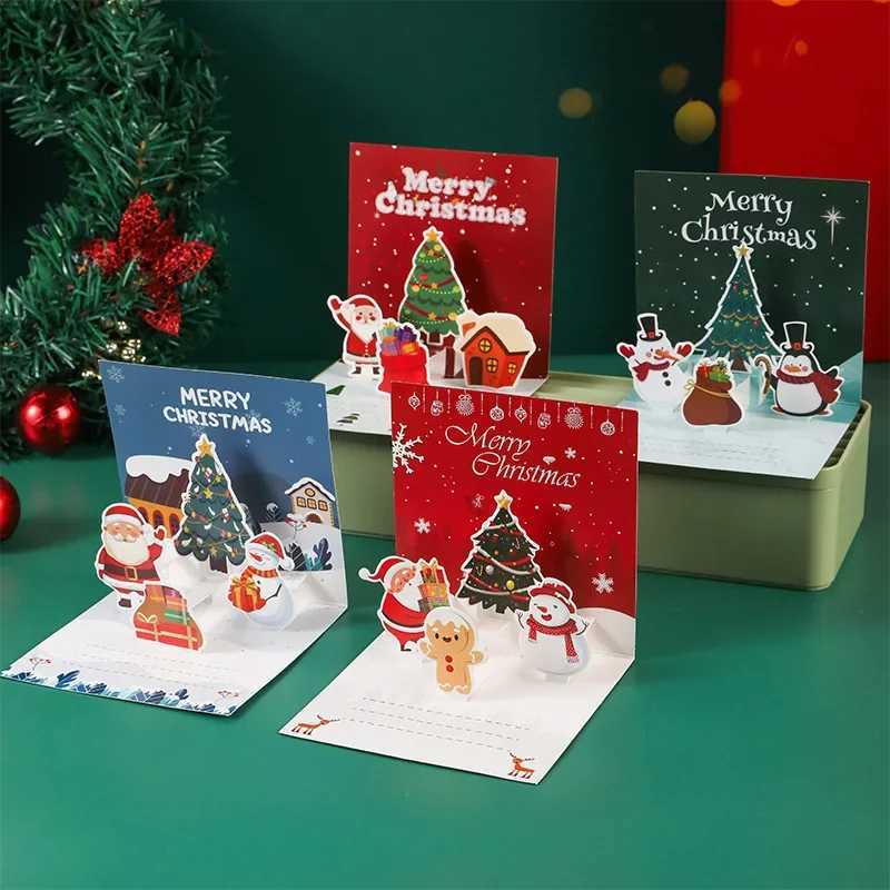New 3D Santa Folding Greeting Cards Merry Christmas Best es Xmas Gift Postcard for New Year Blessing Thank You Holiday Decor H251210