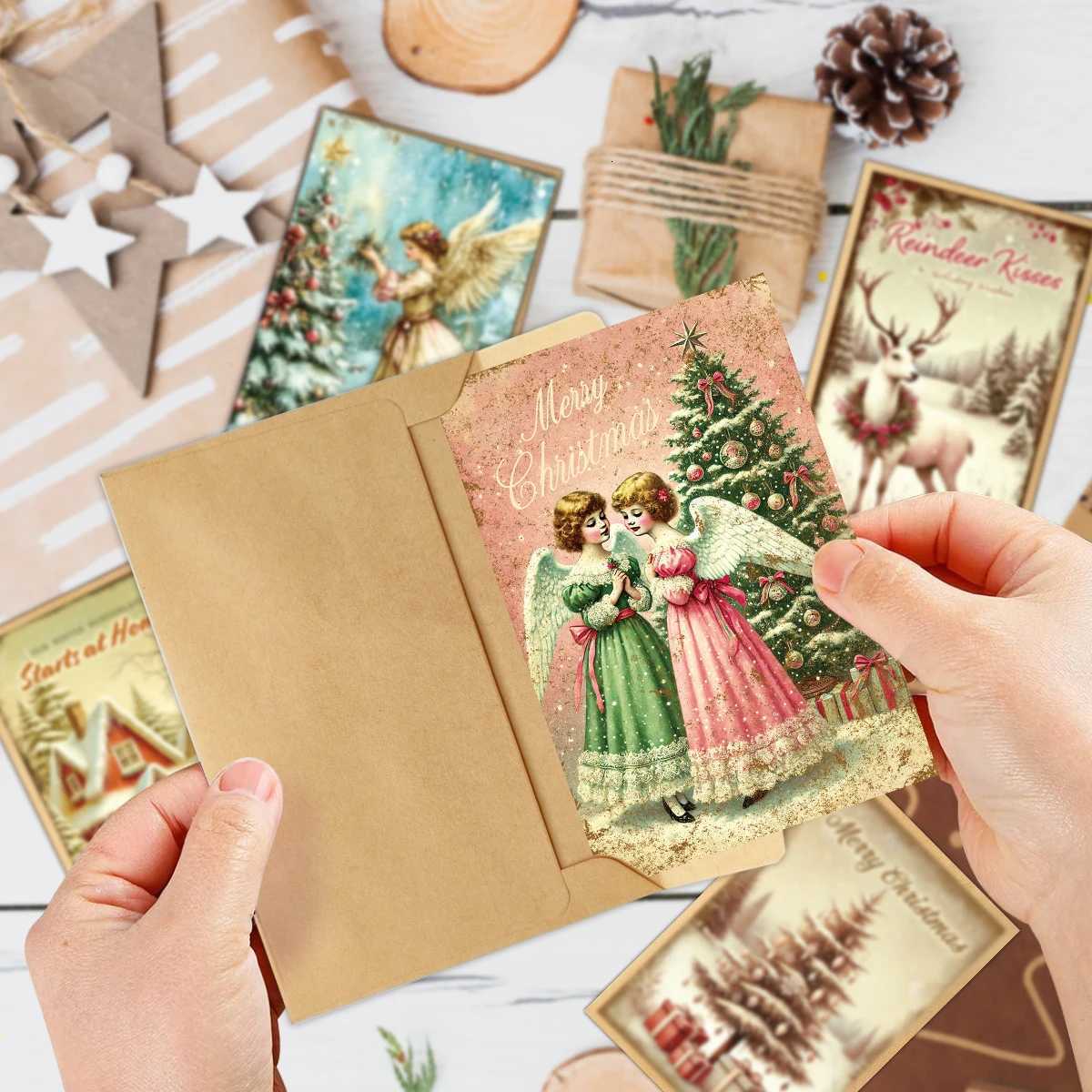 12pcs Vintage Christmas Greeting CardsExquisite Illustrations Of Santa ClausChristmas es For FamilyFriendHe Party Card H251210