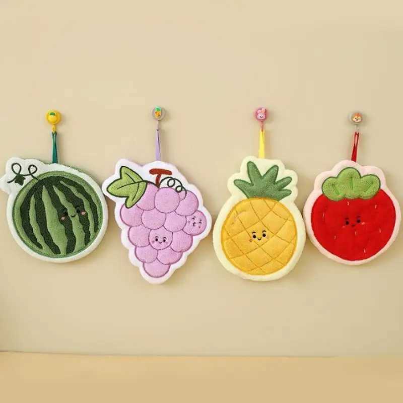 Fruit Hand Towel Kitchen Absorbent Cleaning Cloth Hanging Quick Drying Coral Fleece Rag Bathroom Flower Hand Cloth Home Supplies C251210