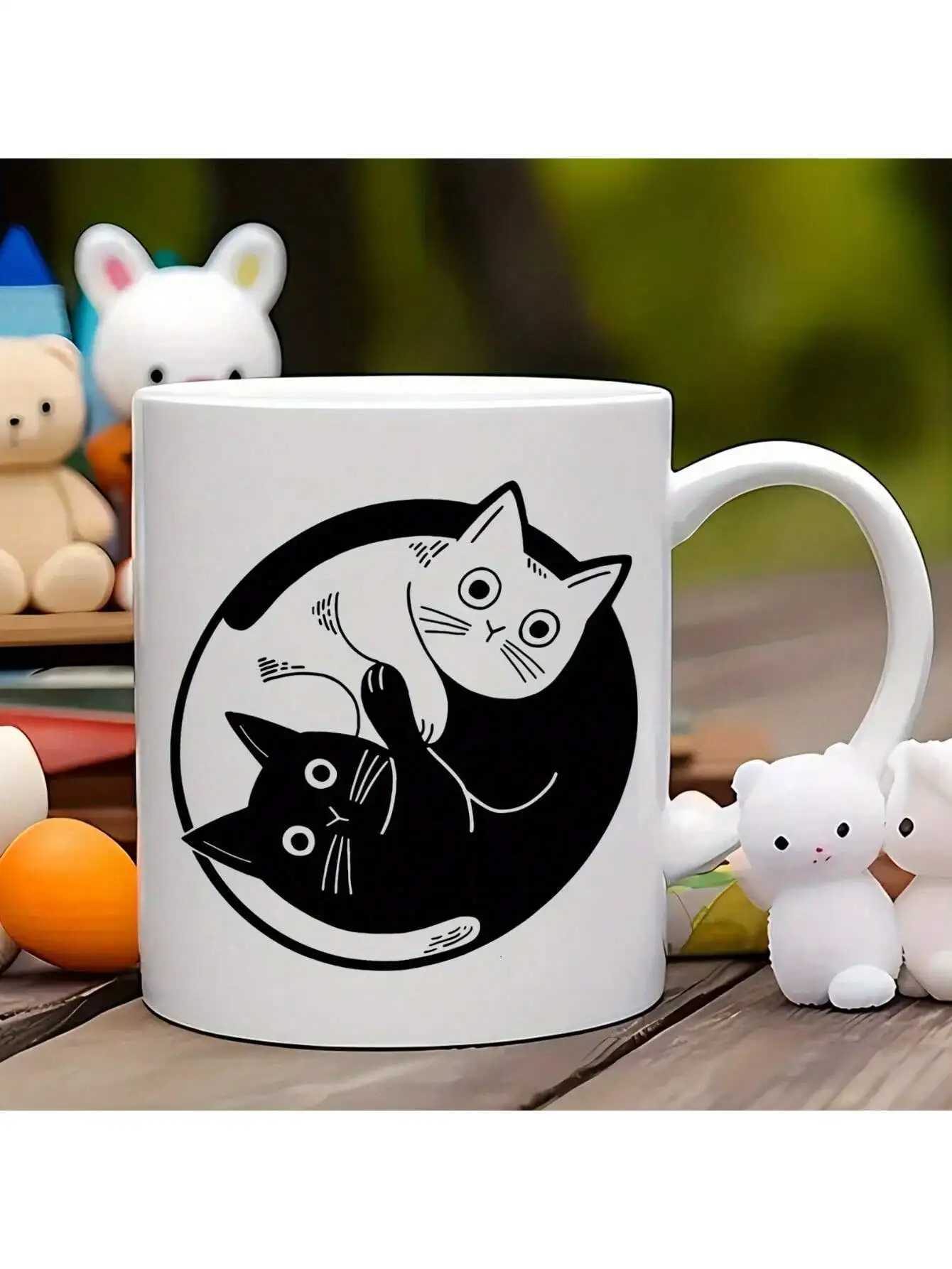 Cute Tai Chi Black-White Cat Coffee Mug 11 Oz Ceramic Tea Cup Decorative Tea Cups Ideal Birthday/ Holiday Gift C251210