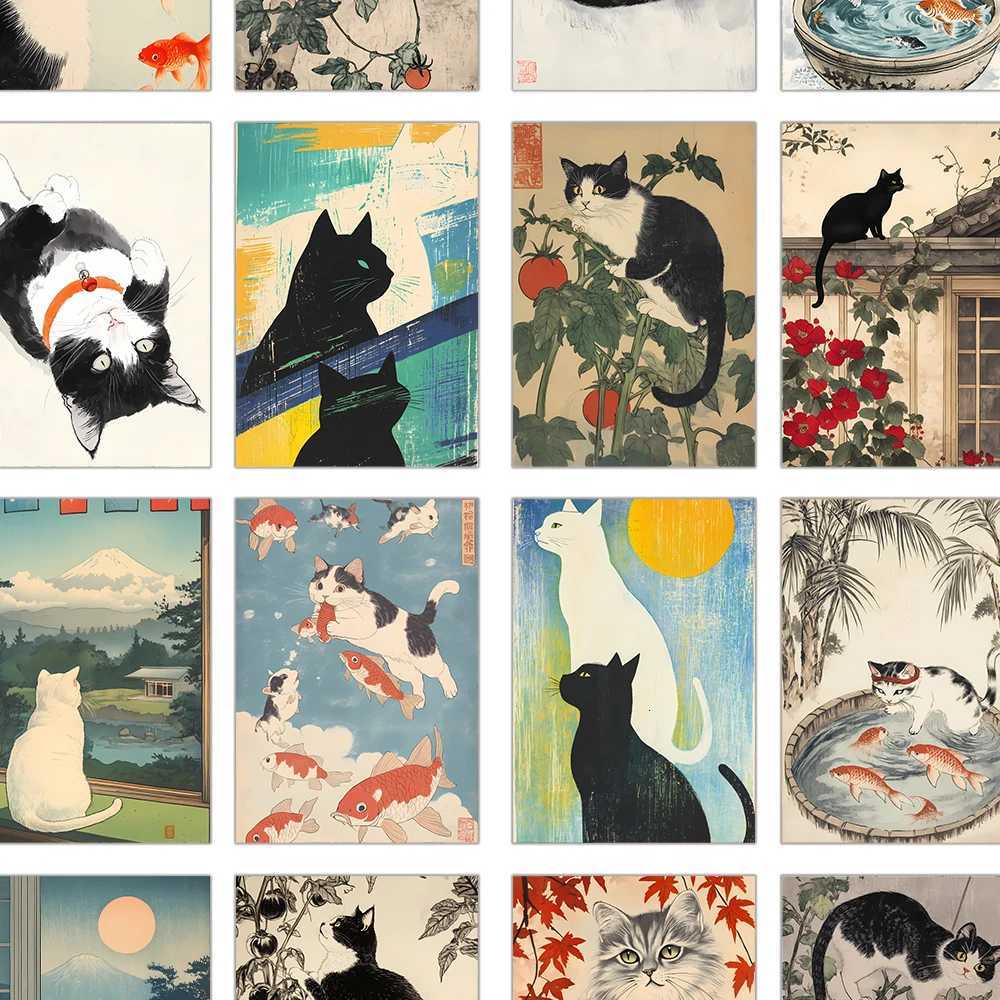 32pcs Japanese Cat Postcards Ukiyo-E Style Cute Cat Posters Living Ro Decor Stickers Bedro Decoration High Quality Card H251210