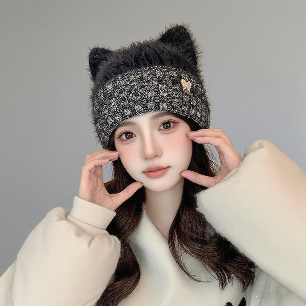 2025 Winter Hat Real Rabbit Fur Winter Hats for Women Fashion RB Letter Warm Beanie Hats Solid Lady Cover Head Cap 251016