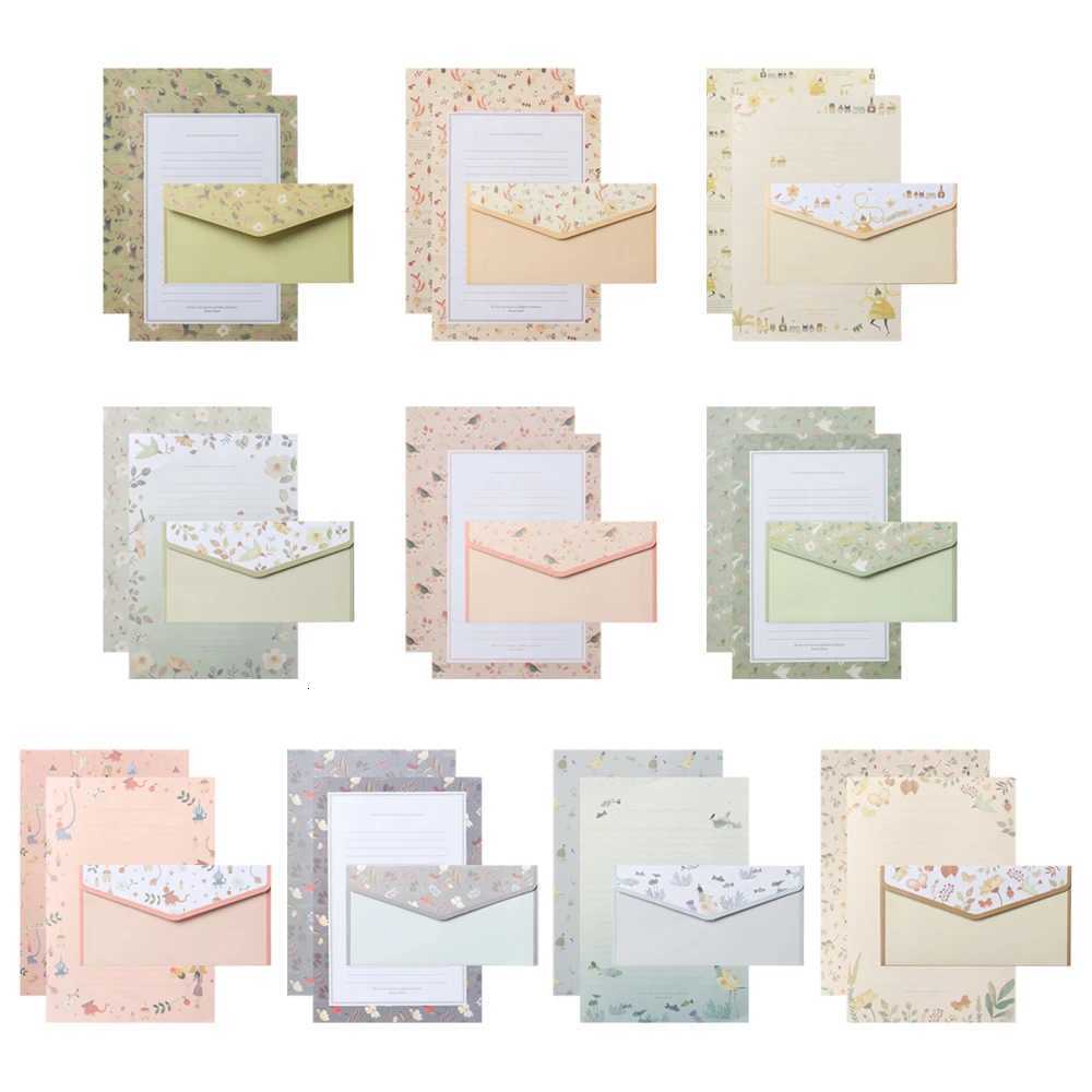 6Pcs Differrent Design Writing Paper With 3Pcs Envelopes Cartoon Pattern Vintage Floral Letter Stationery School Off Supplies H251210